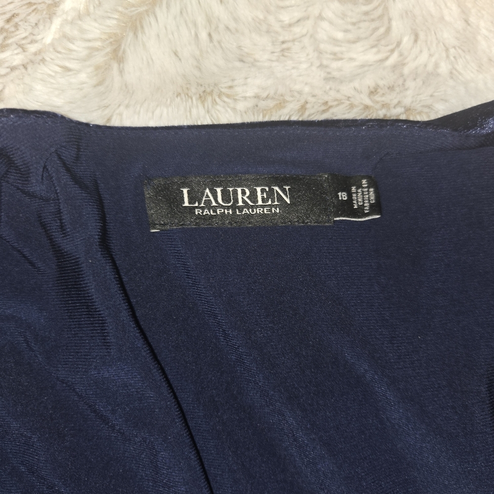 Lauren Ralph Lauren Navy Blue Velvet Wrap Dress - Size 16 - Picture 2 of 8
